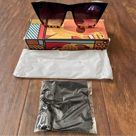 NWT/NIB Vintage Oversized Cat Eye Tortoise Sunglasses - Picture 3 of 7